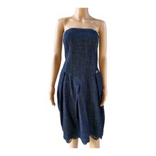 Fornarina Denim Jeans Lace Strapless Dress Size M Zip Fit Flared Made In Italy