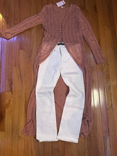 Open front with top buttons long knit sweater