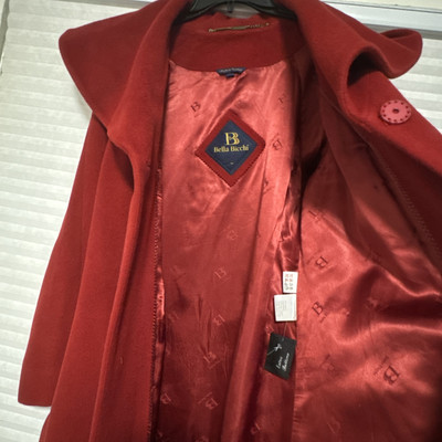 BELLA BICCHI Cashmere Blend Coat Overcoat Womens S Long Red 3 Button Lined