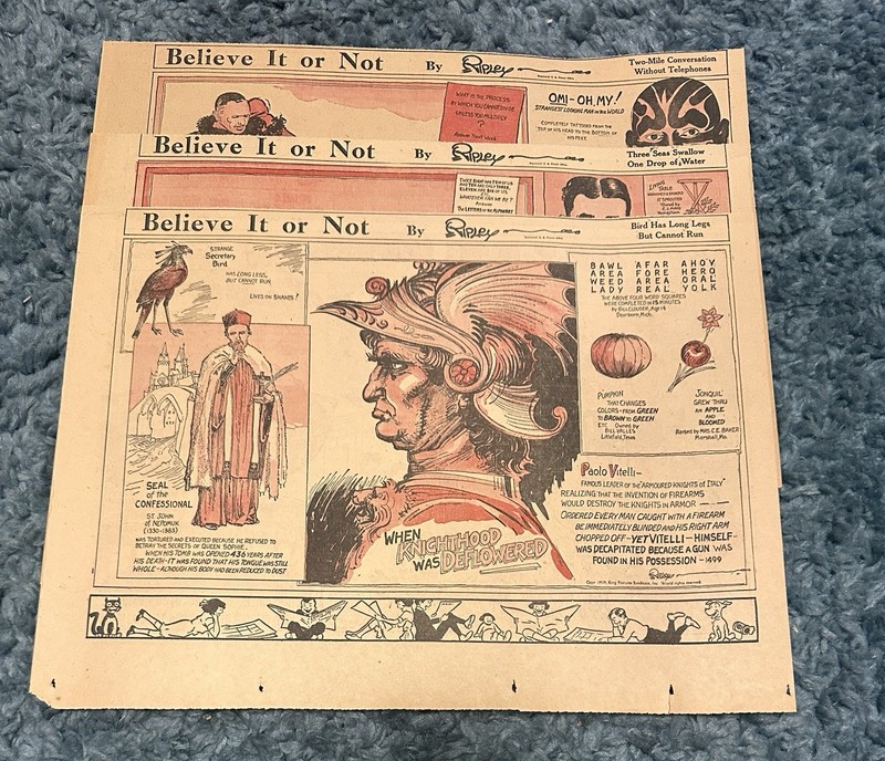 (3) 1939 Sunday Newspaper Comic Section RIPLEY’S BELIEVE IT OR NOT!