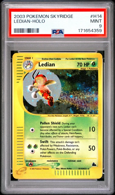 2003 Pokemon Skyridge #H14 Ledian Holo PSA 9 MINT w/ SWIRL!
