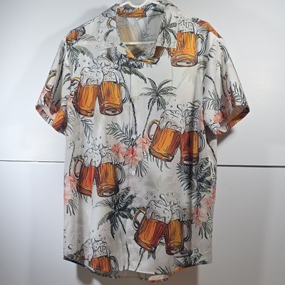 Beer Mug Palm Tree Men's 1XL Multicolor Short Sleeve Hawaiian Shirt