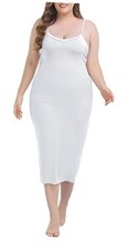 Women's Plus Size Full Slip Dresses Adjustable Spaghetti Strap 4X-Large White