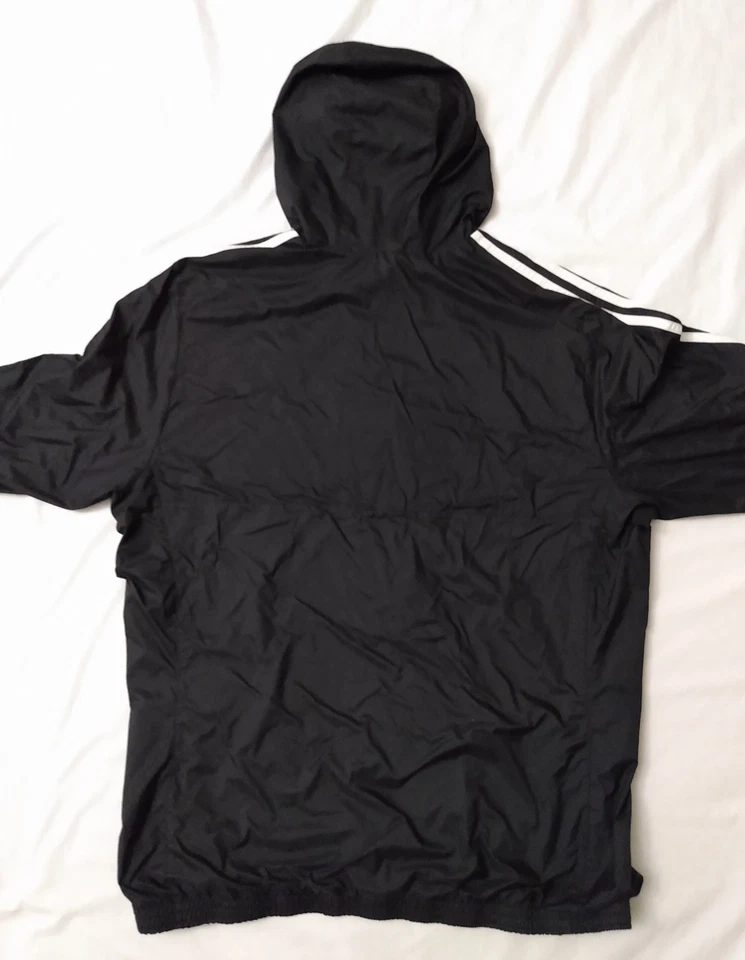 MENS ADIDAS JACKET BLACK & WHITE XL HOODED LINED WINDBREAKER - Image 4 of 4