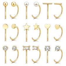 GEMQUEEN 9 Pairs 14K Gold 8mm, Plated - 9 Half Huggie Earrings