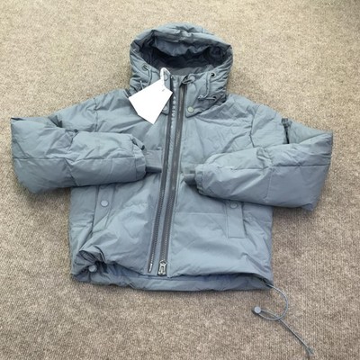 The Arrivals Puffer Jacket Womens Gray Blue Hooded Down Short Winter Coat