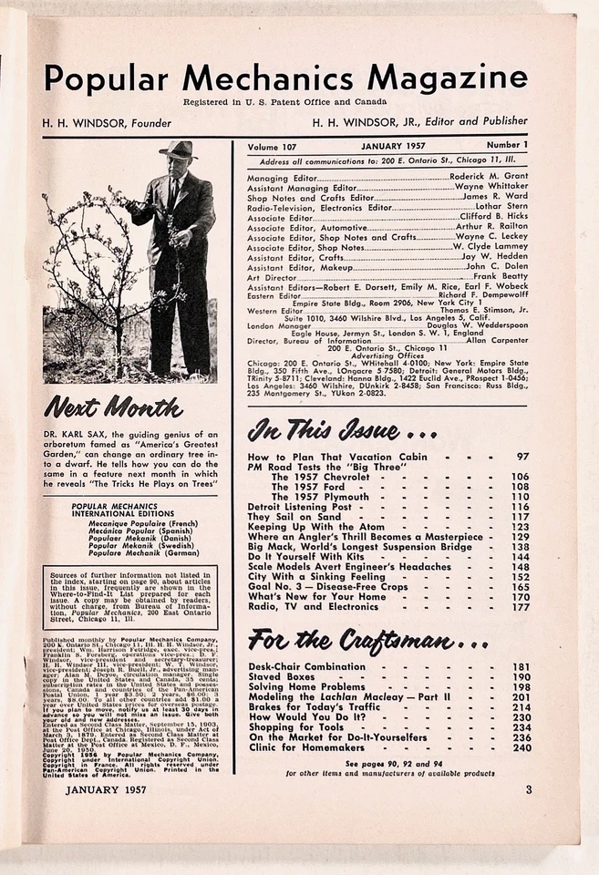 1957 Jan POPULAR MECHANICS Plan a Vacation Cabin '57 CAR ROAD TESTS Atomic Power Foto 4 de 4