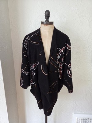 Black Suede Kimono Poncho Cape batwing hand painted Salamander Leather  M-2XL