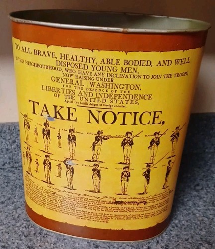 1960s Cheinco Metal Trash Can REVOLUTIONARY WAR / George Washington Call To Arms - Picture 2 of 11