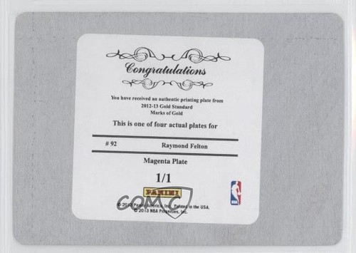 2012 Panini Gold Standard Marks of Printing Plate Magenta 1/1 Raymond Felton 0f6 - Picture 2 of 3