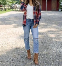 Grace And Lace Reversible Plaid Shirt Red / Navy