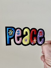 Peace Iron On Patch Blue Pink Yellow Red Purple Black Embroidered Hippie Love