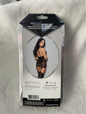 Black lace garter dress with suspender straps one size fits most new