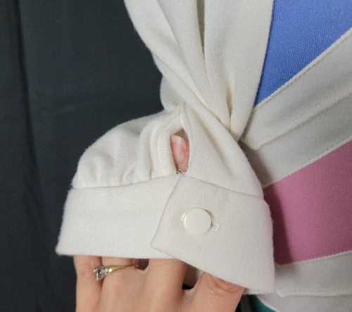Vtg Leslie Fay Petites Cream S/S Dress w Blue/Pink/Green Zig Zags Size 8P - Picture 7 of 21