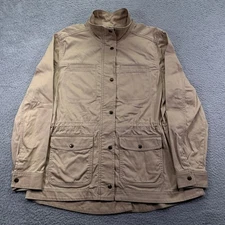 LLBean Safari Jacket Womens Large Tan Cargo Pockets Barn Chore Coat Cargo Pocket