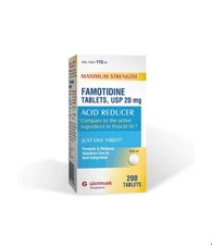 Glenmark Maximum Strength Famotidine 20 Mg 200 Tablets Acid Reducer Heartburn