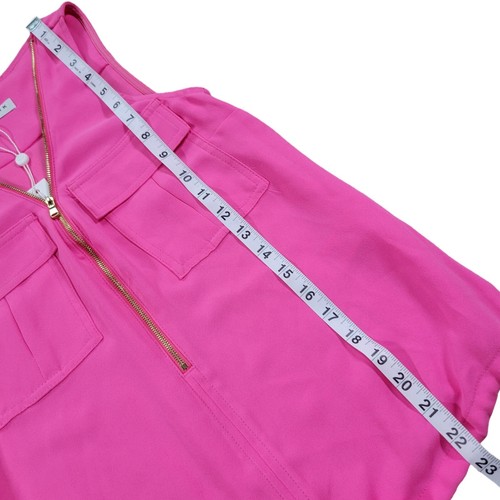 Trina Turk Karmandy Sleeveless Top Womens XS Hot Pink Zipper-Front Cinch Blouse - Picture 10 of 10