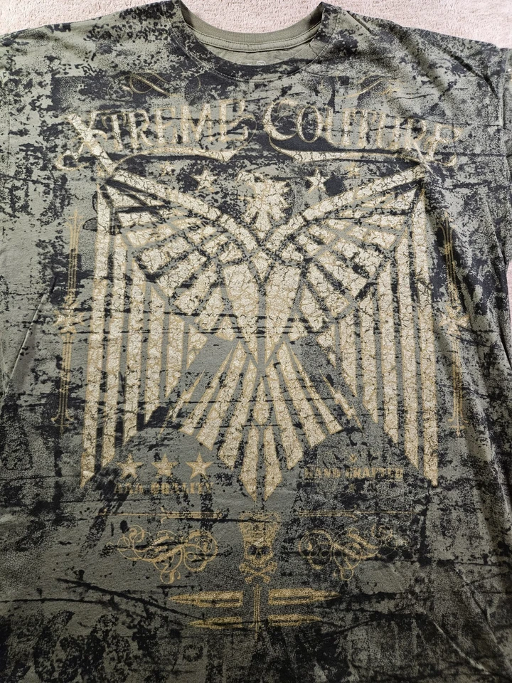 Camiseta Xtreme Couture Alas Calaveras Cruzadas Grunge AOP Y2K Grunge Motociclista 2XL Foto 2 de 4