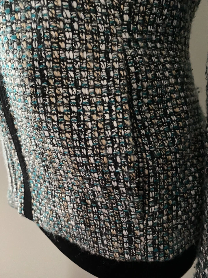 DAISY FUENTES 粗花呢西装外套女式小号蓝绿色组合 — 第 4/4 张图片