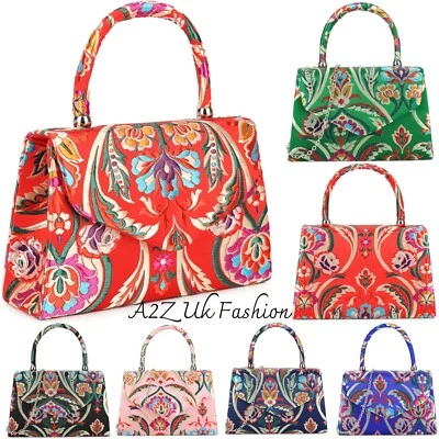A2ZUKFASHION Women Satin Clutch Bag Top Handle Lady 3D Floral Bags Evening wedding Party Prom