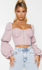 Size 14 Rose Ruched Cup Hook & Eye Crop Top PRETTYLITTLETHING New With Tags