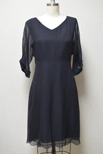 Vintage 70/80s Holly's Harp Dress 100% Silk Long Sleeve Chiffon Overlay Black~S~