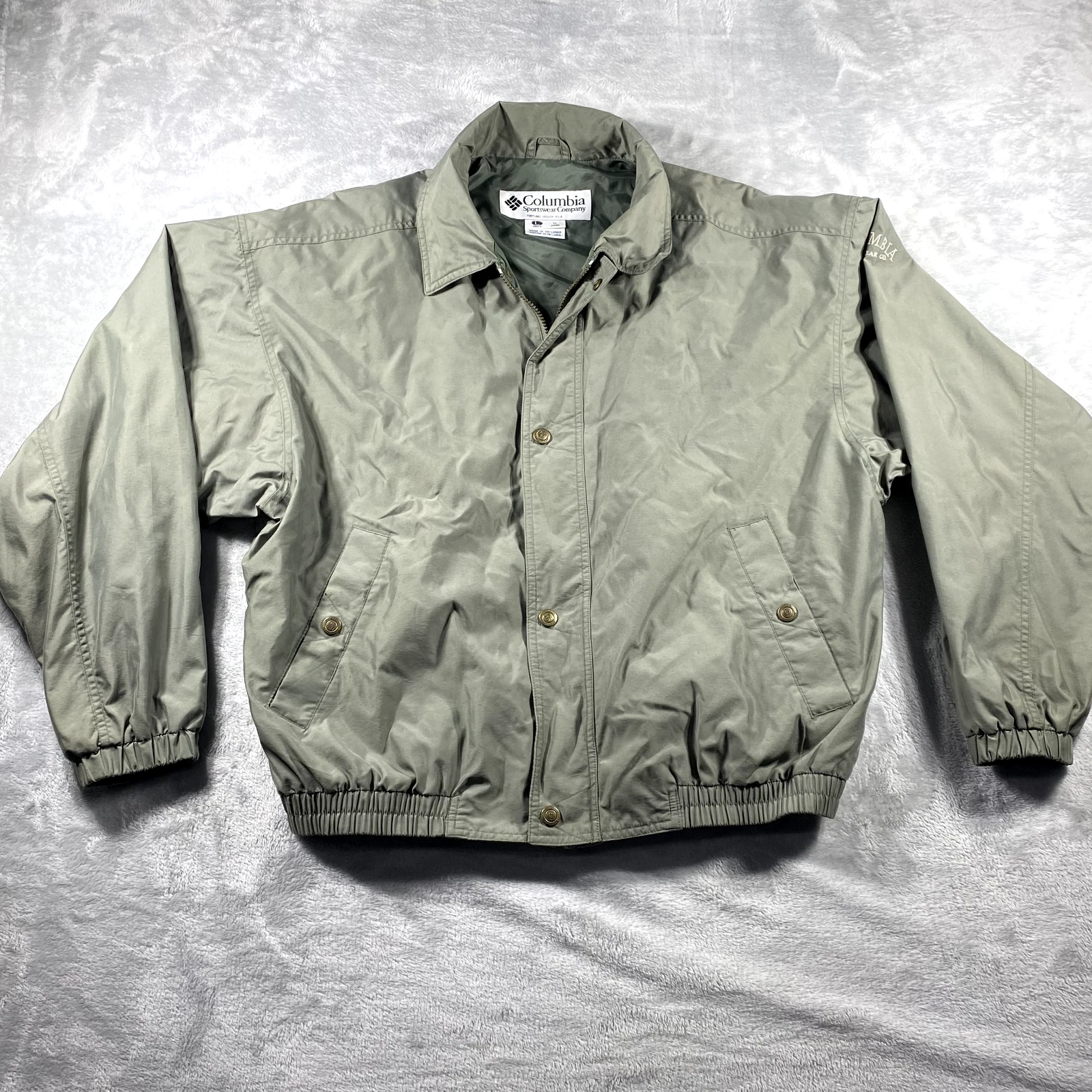 Columbia Mens L Full Zip/Button Jacket Olive Green Water Wind Resistant
