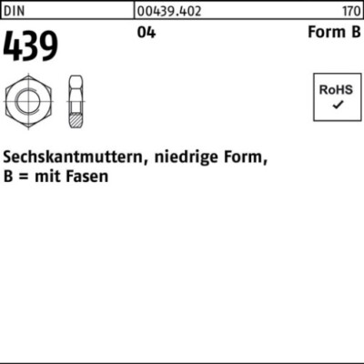 100er PACK(Stk)  000439040029050000 Sechskantmutter DIN 439 Form B BM 5 Automate