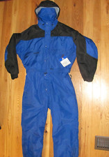 Columbia Vintage Blue Black Ski Snow Insulated One Piece Snow Suit Men L 01-E 