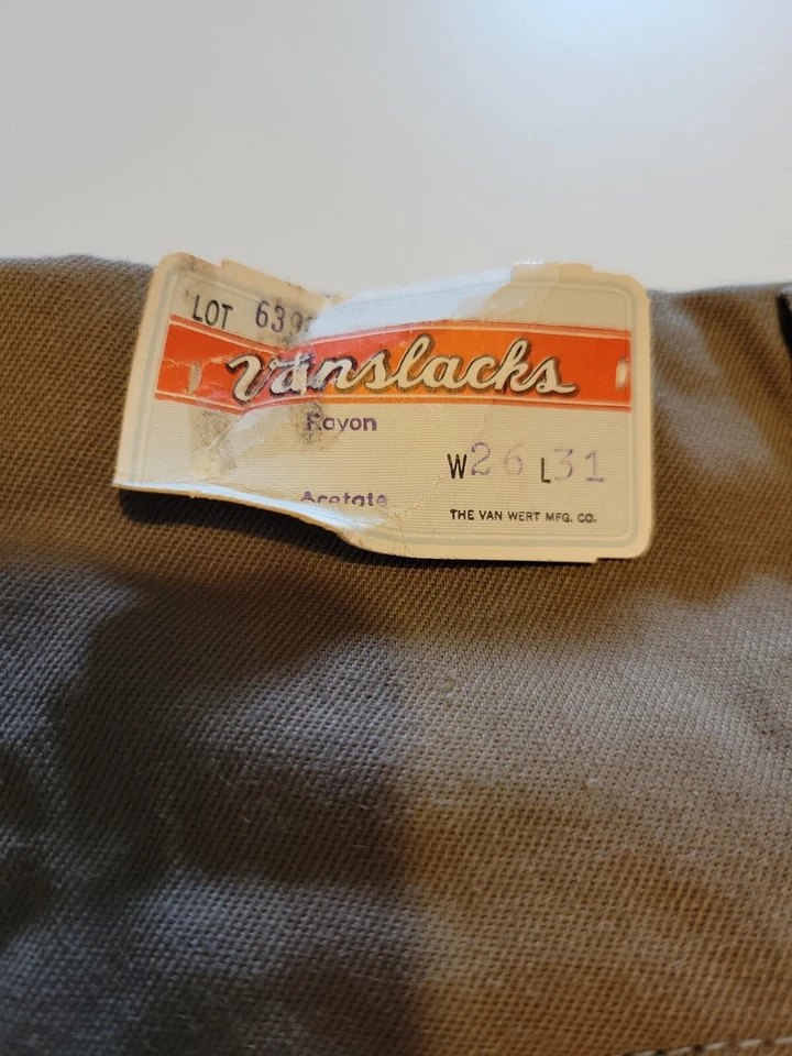 Calças vintage Vanslacks. Tamanho 26 x 31. Novo com etiquetas marrom escuro cáqui HTF 1930s 1940s CE  - Imagem 2 de 4
