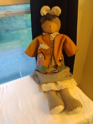 Handmade Country Felt Teddy Bear/ Handmade Clothes/Coat 34'' Tall Brown White