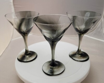 3 Smoky Gray/ black Libbey Martini Glass 6 1/2in''