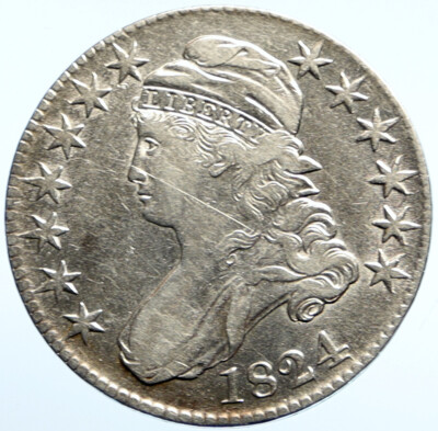 1824 P USA Eagle Liberty Antique VINTAGE OLD Silver 50c Half Dollar Coin i99409