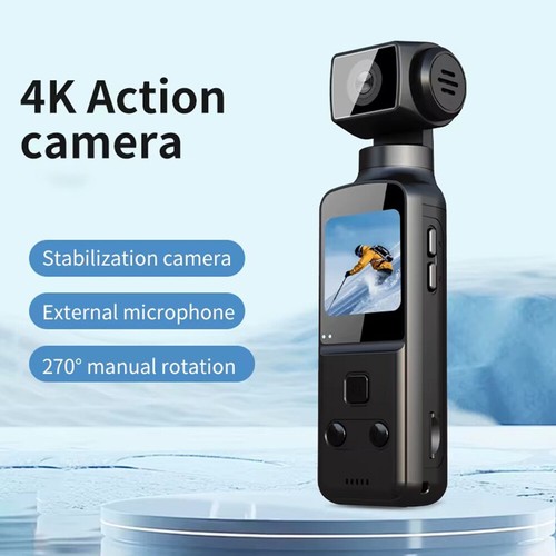 4K Body Camera with External Microphone Mini Video Audio Pocket Cam 270° Rotate