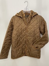 Lavenham Women’s Quilted Coat Tan Made In England Hooded Corduroy Trim Size 38