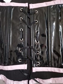 BNWT Vintage Ann Summers Insinuate Black/Pink PVC Corset Top Size Medium 14-16 