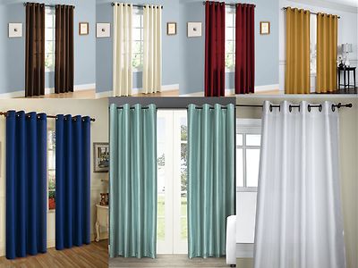 NEW Empire Solid Faux Silk Window Curtain Panel With bronze Grommets - All Sizes