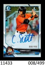 1-2018 BOWMAN CHROME DRAFT REFRACTOR AUTO CONNOR SCOTT MARLINS 008/499