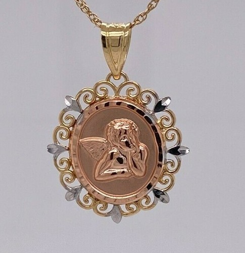 14KT TRI-COLOR GUARDIAN ANGEL PENDANT 1 