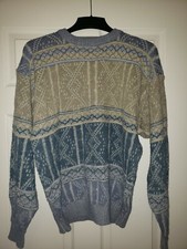 Vintage Saturdays Sweater Men's Size XL Blue Tan Knit Pullover geometric pattern