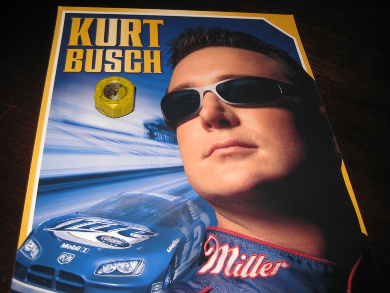 KURT BUSCH; Race  NASCAR LUGNUT USED + Promo PICTURE ;Nice Authentic Collectible