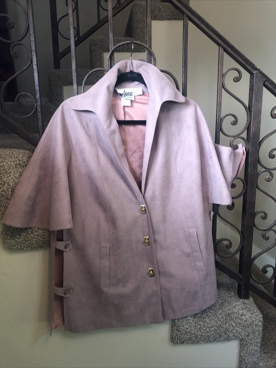 70's Vintage Womens Marjone Cape Jacket Faux Suede Blush
