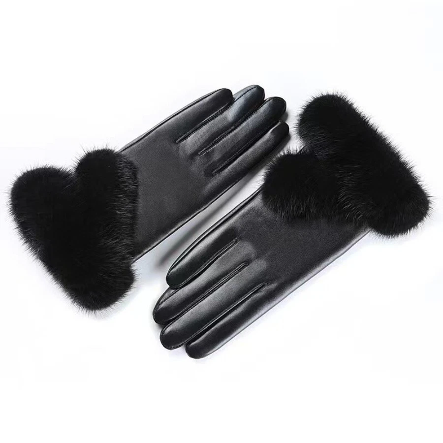 New Ladies Winter Mink Touch Screen Sheepskin Gloves Fleece and Warm Gloves