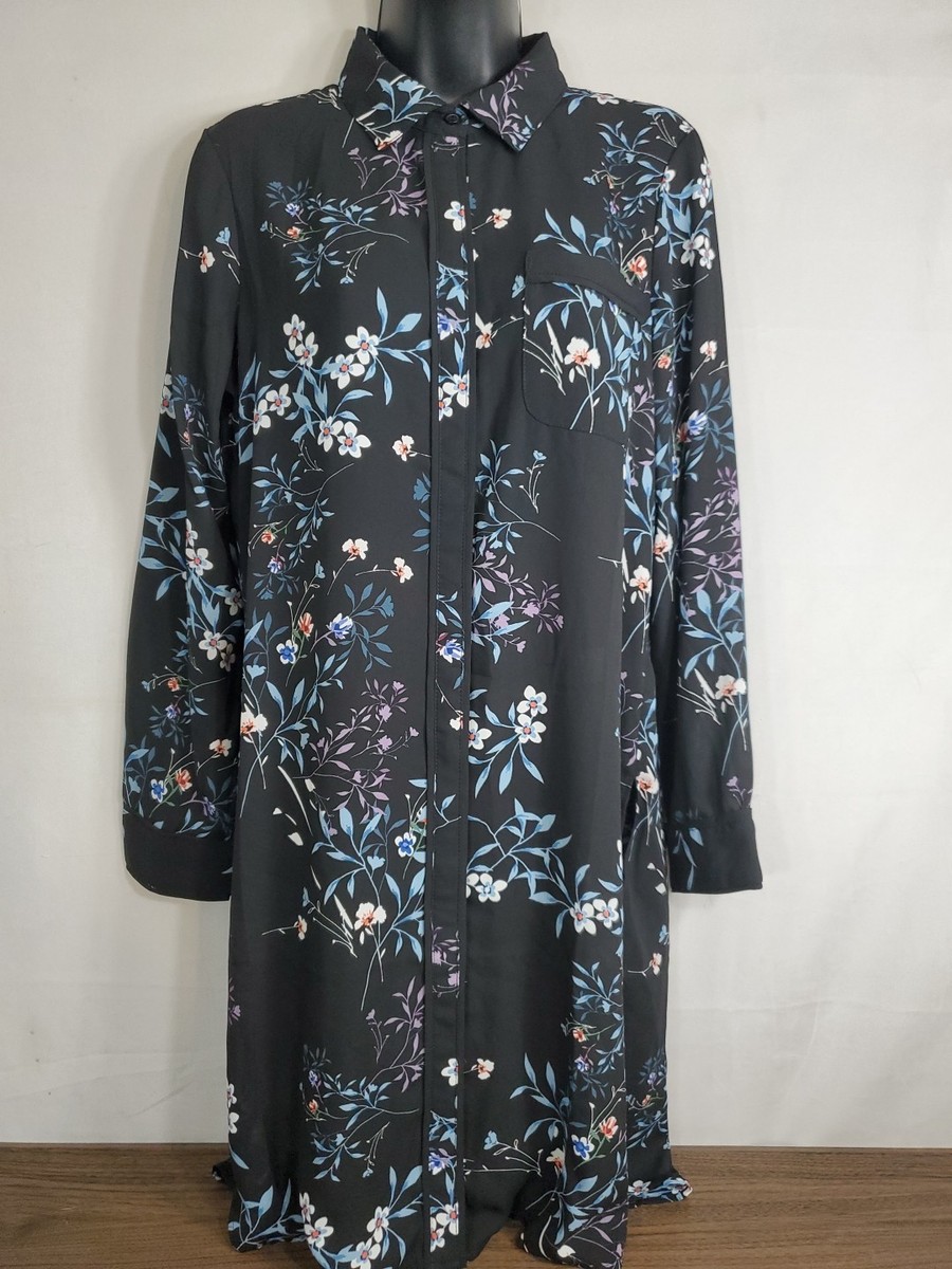 Cupio Women's Floral Shirt Dress Button Up Size Medium Side Splits