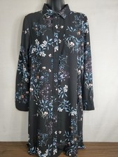 Cupio Women's Floral Shirt Dress Button Up Size Medium Side Splits Faux Pocket
