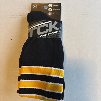 TCK Performance Athletic Socks Black W/ Yellow & White Stripe Size Med