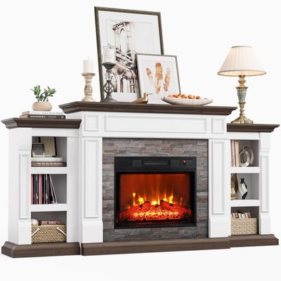 Naice 72'' Electric Fireplace with Mantel and Cabinets, Fireplace TV Stand for Li