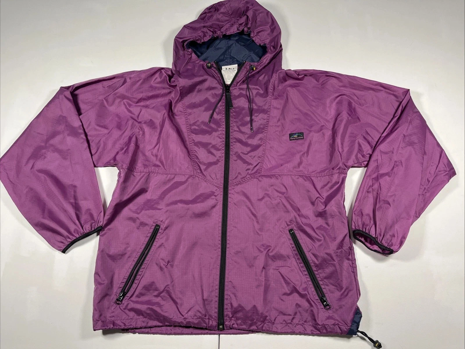 Vintage Helly Hansen Jacket Mens Medium Hooded Windbreaker Purple Full Zip 90s