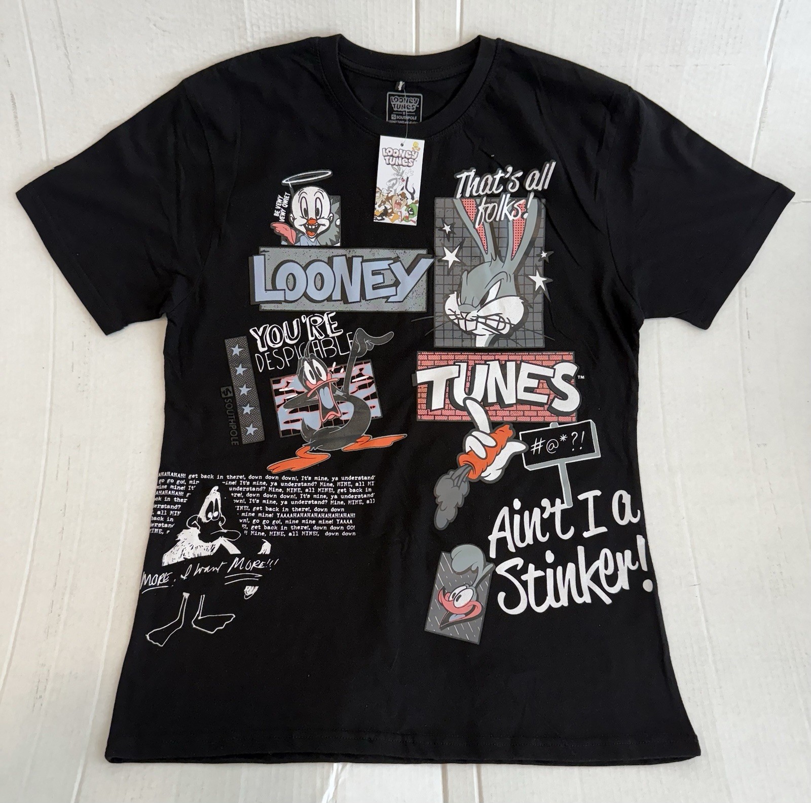 Looney Tunes Character Graphic Tee for Men and Women in Black Size Large