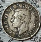 1942 Canada .8 Silver Coin 25 Cents Quarter King George VI 80% Sterling 5.9g